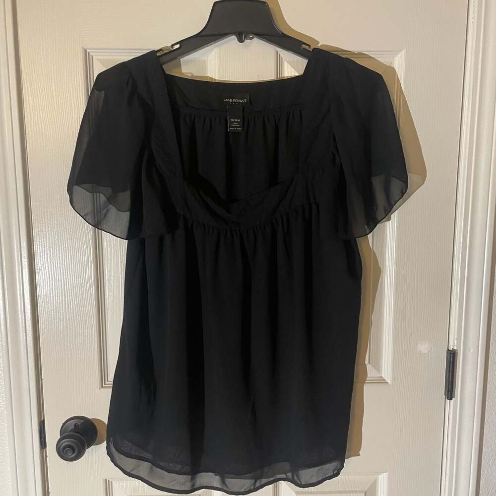 Lane Bryant Plus Sz 18/20W Black Flutter Sleeve Babydoll Blouse
